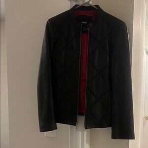 Mossimo Supply Co. Black Leather Jacket with Red Lining